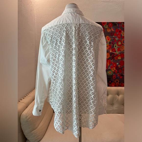 CINQ Á SEPT white crisp blouse with a crochet back M - Picture 4 of 11